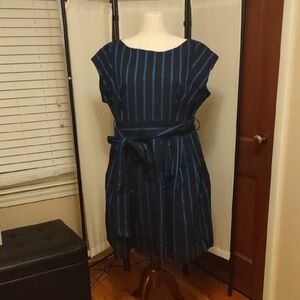 eShakti Blue and Black Striped Cotton Dress